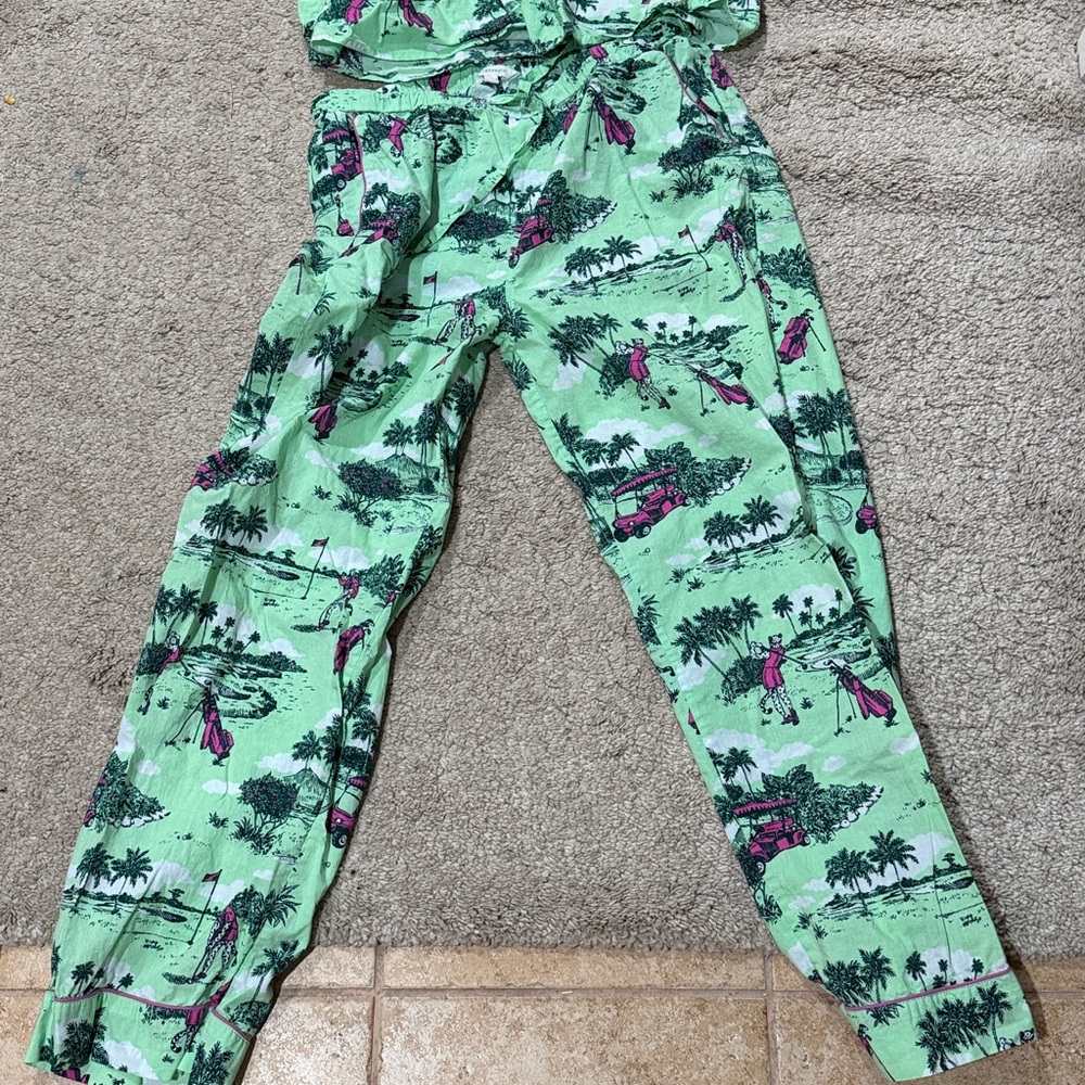 Printfresh Long Cotton PJ Set in the Golf Toile Putting Green pattern size M EUC - Picture 3 of 4